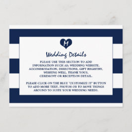 Moderne schicke Navy Blue & White Wedding Details Begleitkarte