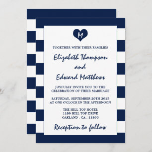 Moderne schicke Navy Blue & White Wedding Einladung