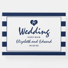 Moderne schicke Navy Blue & White Wedding Gästebuch