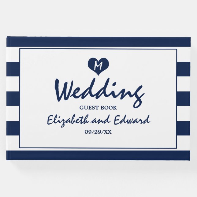 Moderne schicke Navy Blue & White Wedding Gästebuch (Vorderseite)