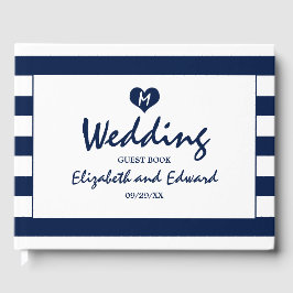 Moderne schicke Navy Blue & White Wedding Gästebuch