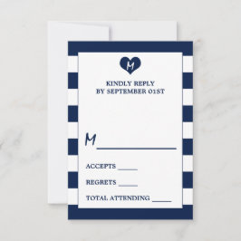 Moderne schicke Navy Blue & White Wedding RSVP Karte