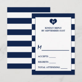Moderne schicke Navy Blue & White Wedding RSVP Karte