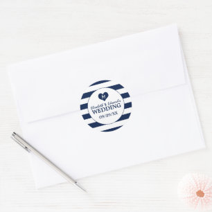 Moderne schicke Navy Blue & White Wedding Runder Aufkleber