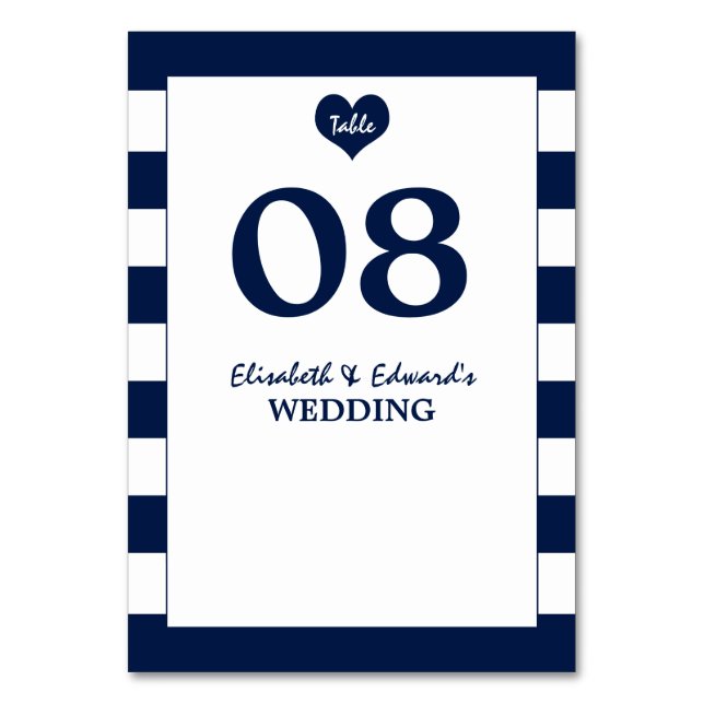 Moderne schicke Navy Blue & White Wedding Tischnummer (Vorderseite)