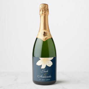 Moderne schicke Navy Blue Wine Flasche Sticker & L
