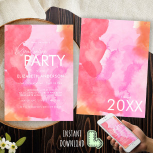 Moderne Schicke Pink und Orange Abschlussfeier Einladung