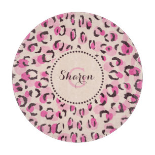 Moderne schicke rosa Gepard-Druck-Muster-Monogramm Schneidebrett