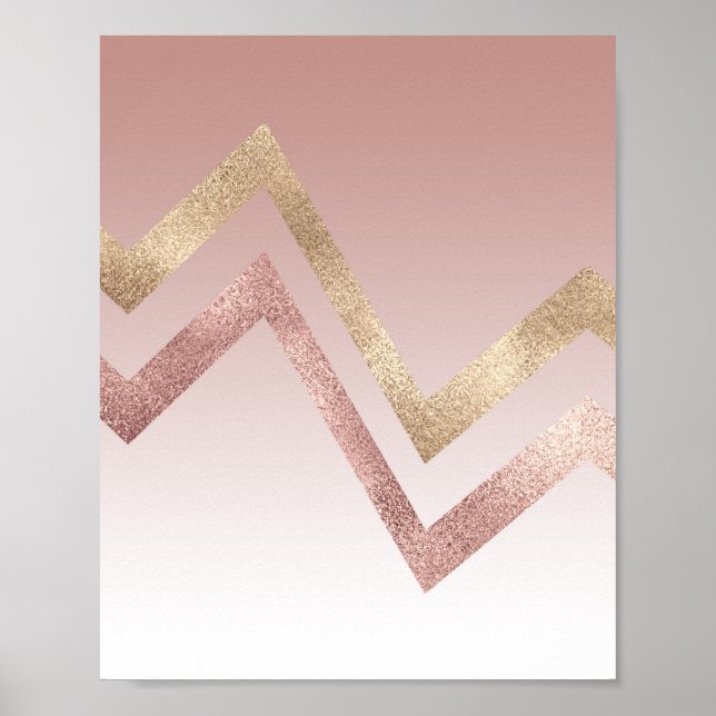 Moderne schicke Rose Gold Rosa Zickzack Farbe Poster (Vorne)