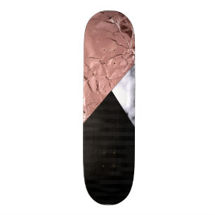 Moderne schicke Rose Gold Schwarzes Marmor Geometr Skateboard