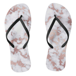 Moderne schicke Rose Gold Weißes Marmorsteinmuster Flip Flops