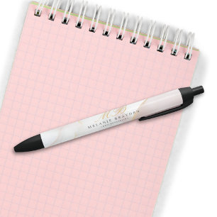 Moderne Schicke Roségold-Rosa Marmor-Monogramm Kugelschreiber