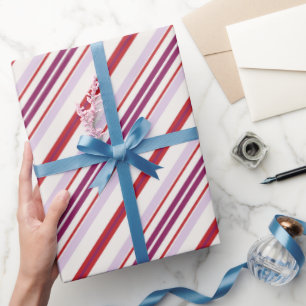 Moderne schicke rote und violette Streifen Stoff Geschenkpapier