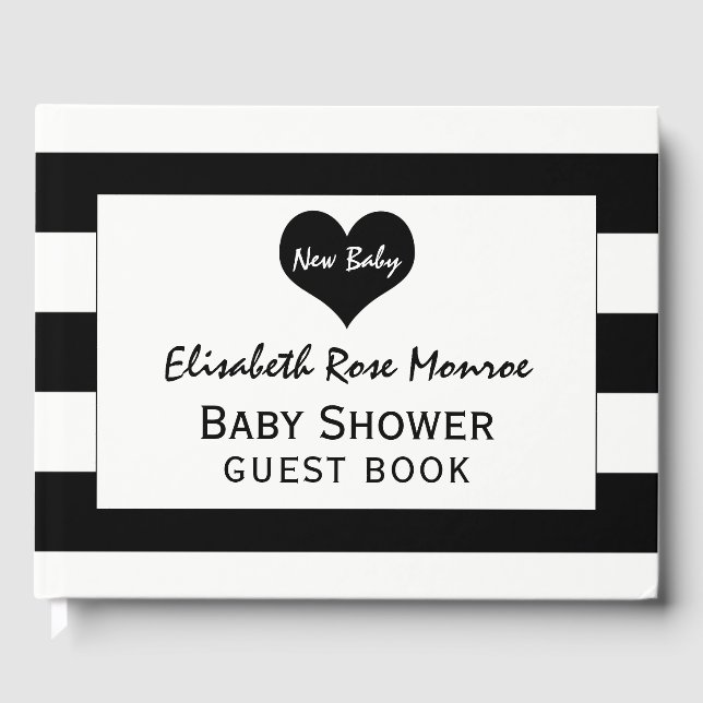 Moderne schicke Schwarz & Weiß Babydusche Gästebuch (Vorderseite)