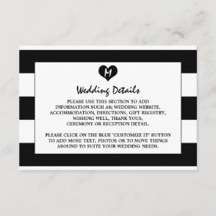 Moderne, schicke Schwarz-Weiß-Hochzeitsdetails Begleitkarte