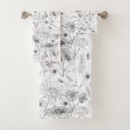 Moderne, schicke Schwarz-weiße Blume Badhandtuch Set