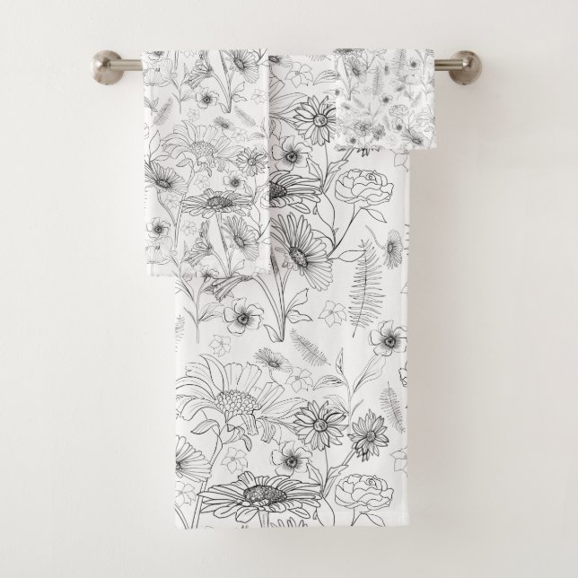 Moderne, schicke Schwarz-weiße Blume Badhandtuch Set (Insitu)