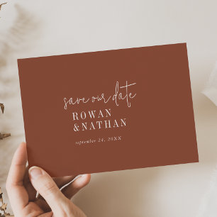 Moderne schicke Terracotta Rost Wedding Save The Date