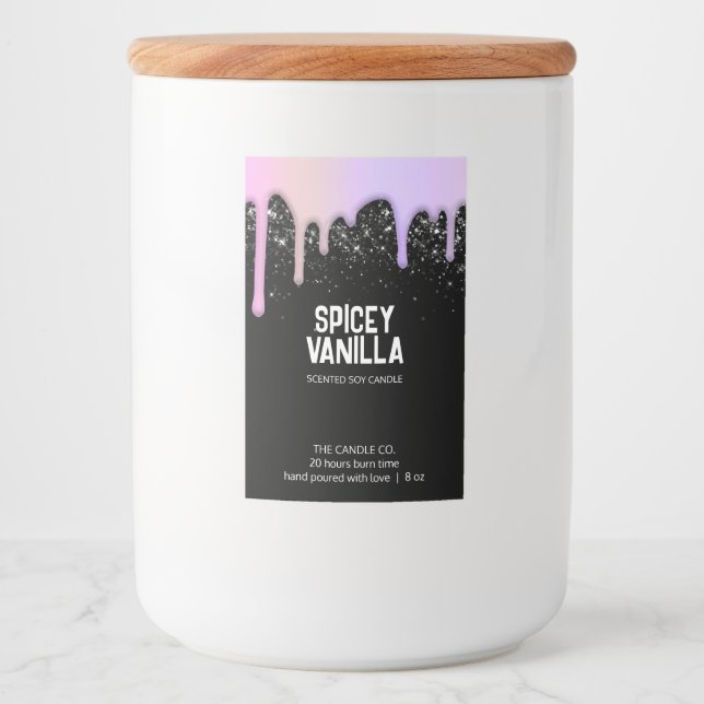 Moderne schicke, trendige rosa Lila Tropfen Candle Lebensmitteletikett (Vorderseite)