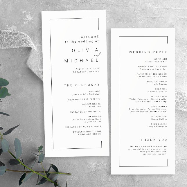 Moderne schicke Typografie minimalistische Hochzei Programm (Modern chic typography minimalist wedding program)