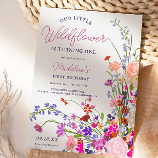 Moderne schicke Wildblume Drehbuch 1. Geburtstag Einladung