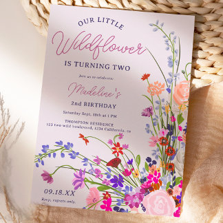 Moderne schicke Wildblume Drehbuch 2. Geburtstag Einladung