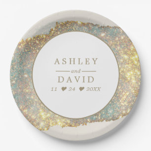 Moderne schillernde Glitter-Hochzeit Pappteller
