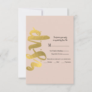 Moderne, schlanke Imitate Foil Gold Beige Hochzeit RSVP Karte