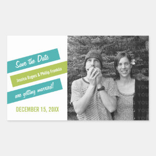 Moderne, schlanke Save the Date Aufkleber (Aqua/Gr