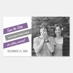 Moderne, schlanke Save the Date Stickers (Lila/gra