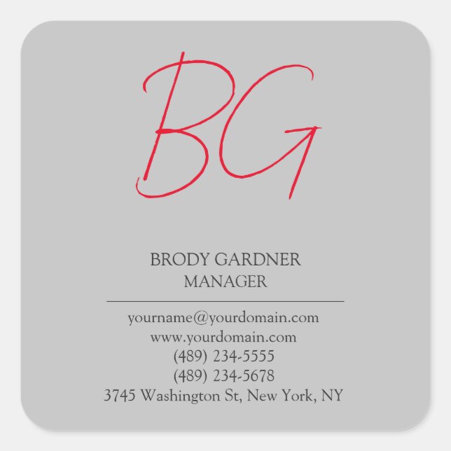 Moderne schlicht-minimalistisch-graue Monogramm-In Quadratischer Aufkleber (Vorderseite)