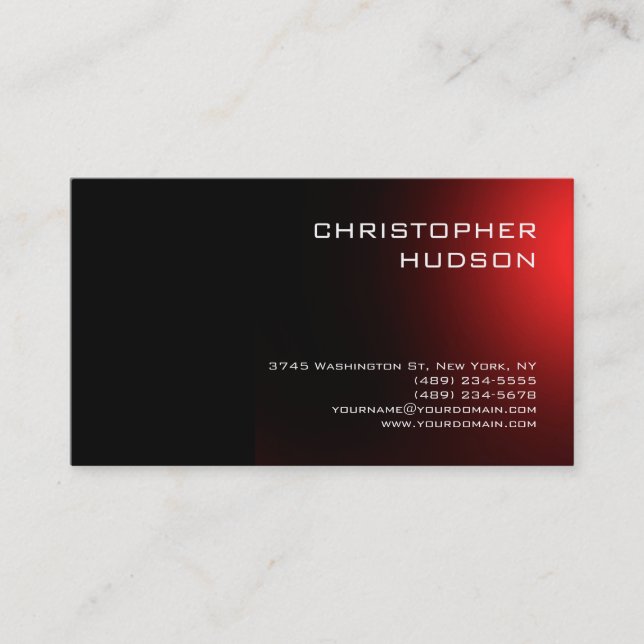 Moderne Schlichte Business Card Schwarz Rot Visitenkarte (Vorderseite)