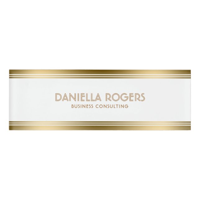 Moderne, schlichte Dekoration - Goldstreifen - Gre Namenschild (Vorderseite)