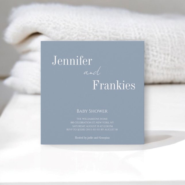 moderne, schlichte Duschbrause Einladung (modern simple stylish typography  blue baby shower invitation with white text , chich and minimal)