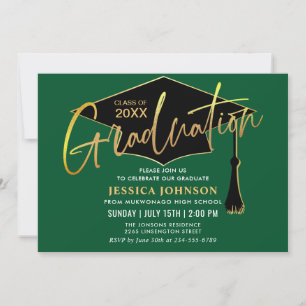 Moderne schlichte Golden Green Graduation Party Einladung