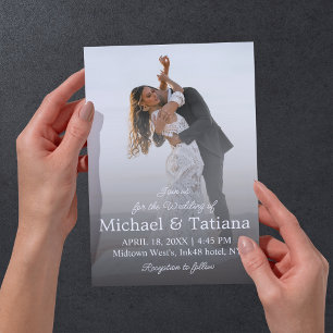 Moderne, schlichte Schrift verblasst Foto Hochzeit Einladung