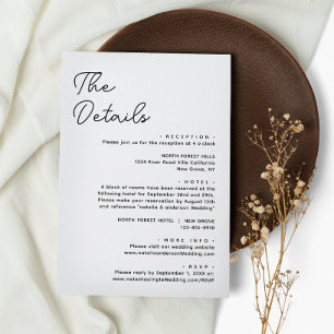 Moderne Schlichte Schwarz-weiße Hochzeitdetails Begleitkarte