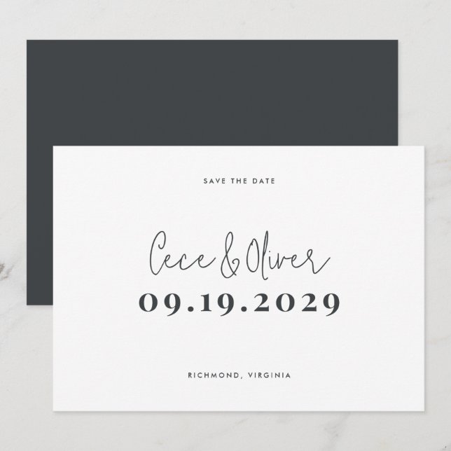 Moderne, schlichte Typografie-Hochzeit rettete die Save The Date (Vorne/Hinten)