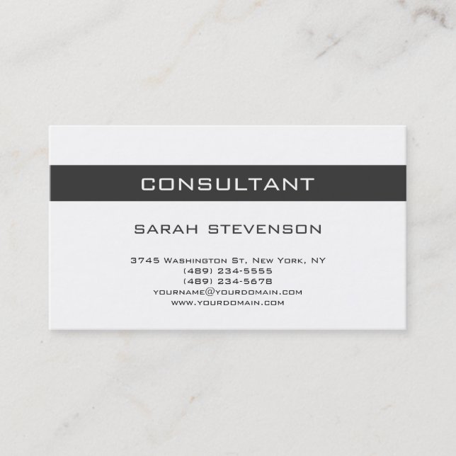 Moderne, Schlichte White Consultant Business Card Visitenkarte (Vorderseite)