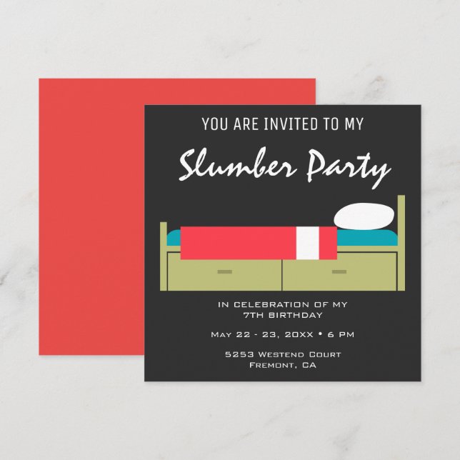 Moderne Schlummer-Party-Geburtstags-Einladung Einladung (Vorne/Hinten)