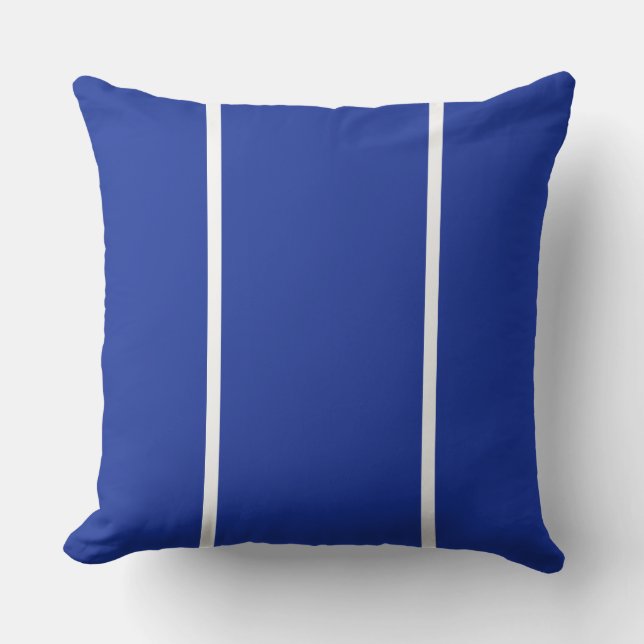 Moderne schmale weiße Streifen Royal Blue Hintergr Kissen (Vorderseite)
