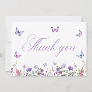 Moderne Schmetterlinge Blumen Hochzeitstempfeier i Dankeskarte