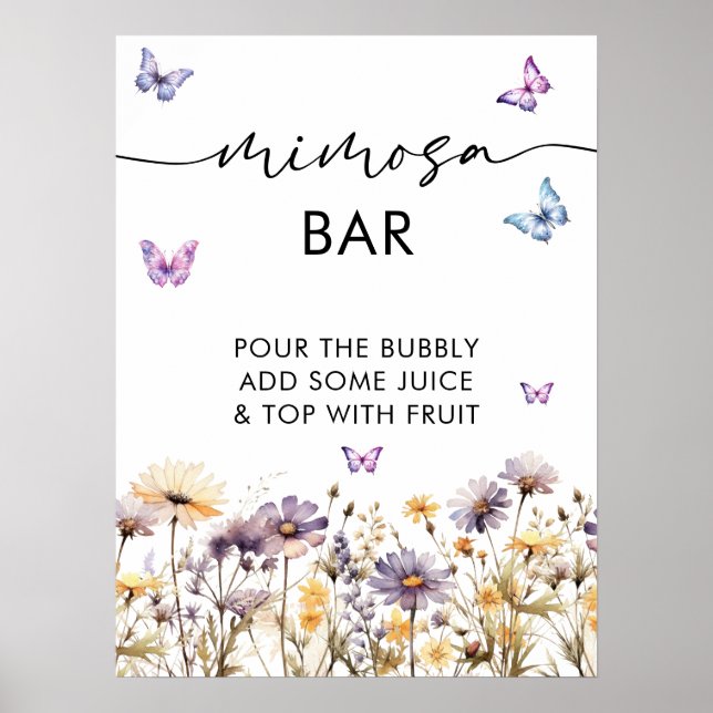 Moderne Schmetterlinge Brautparty Mimosa Bar Sign Poster (Vorne)
