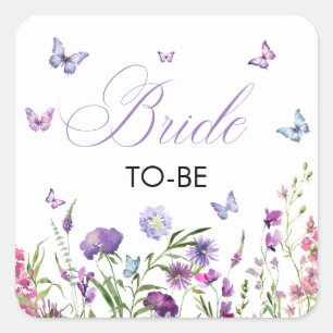 Moderne Schmetterlinge Florale Purple Bride To Br Quadratischer Aufkleber