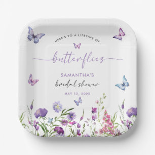 Moderne Schmetterlinge Lila Blumen Hochzeitsdusche Pappteller