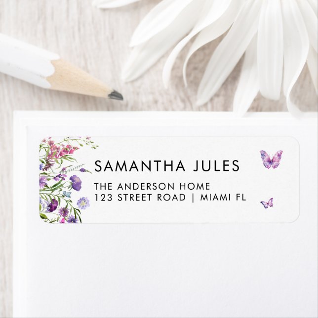 Moderne Schmetterlinge Lila florale Rücksendeadres (Insitu)