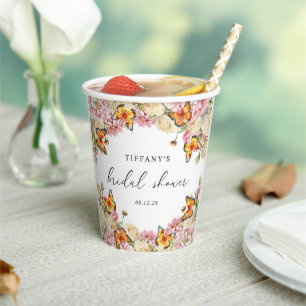 Moderne Schmetterlinge Pink Peonies Brautparty Pappbecher