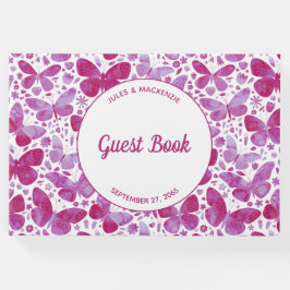 Moderne Schmetterlinge Wasserfarbe Magenta Rosa Gästebuch