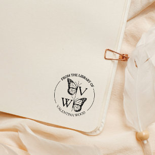 Moderne Schmetterlings-Monogramm-Bibliotheksbuch Gummistempel