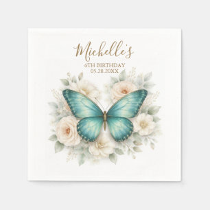 Moderne Schmetterlings- und Wildblumen-Geburtstags Serviette